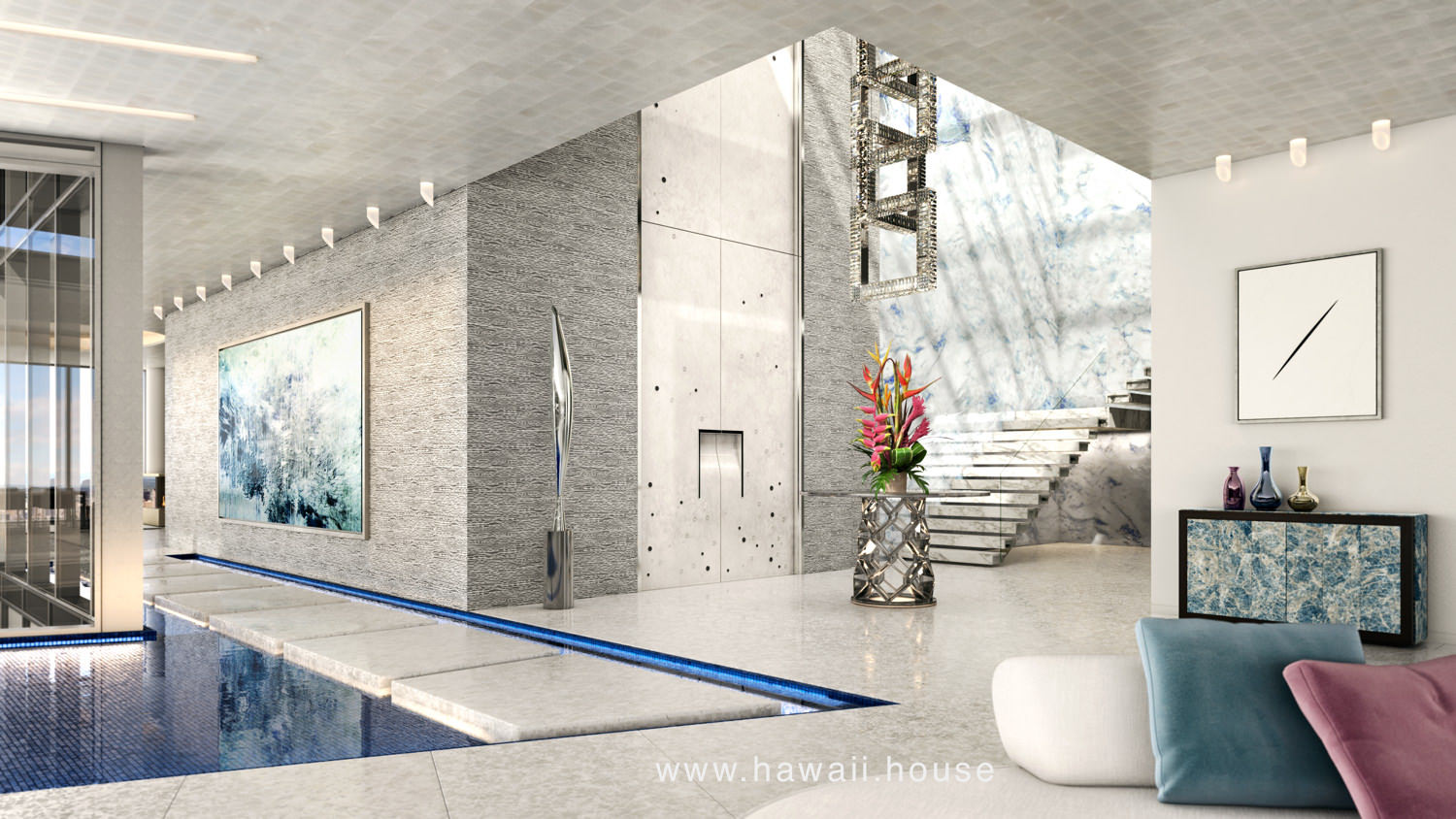 Waiea Honolulu grand penthouse lobby - Hawaii House