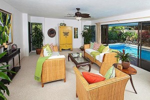 Kailua beach home for sale living room to pool
